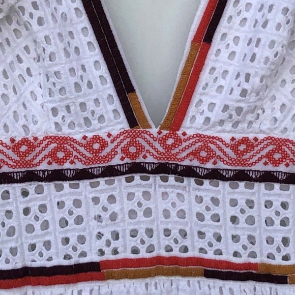 UO Madiera White Eyelet V Neck Midi Dress XS - Picture 5 of 12